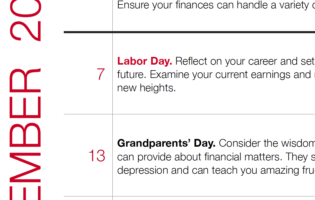 September 2015 Personal Finance Calendar